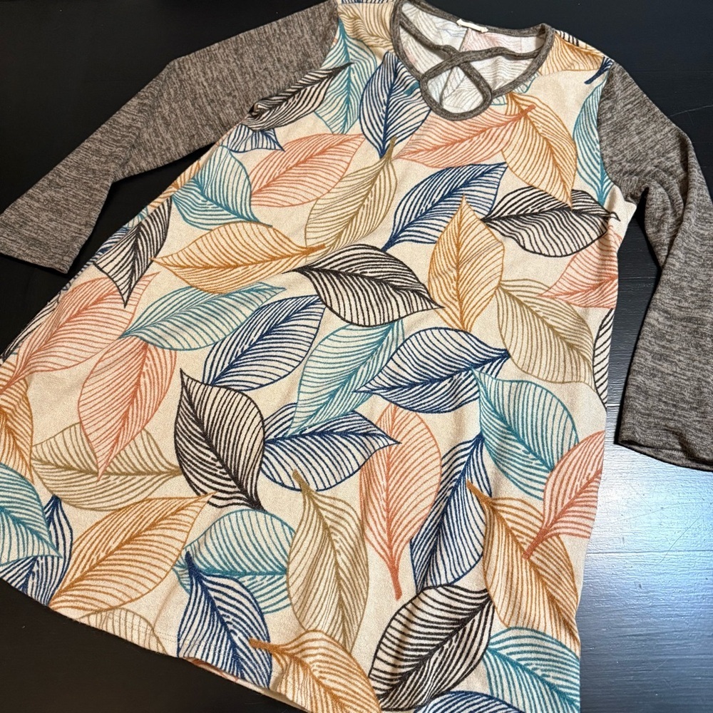 Oddy Leaf‎ Pattern Long Sleeve dress